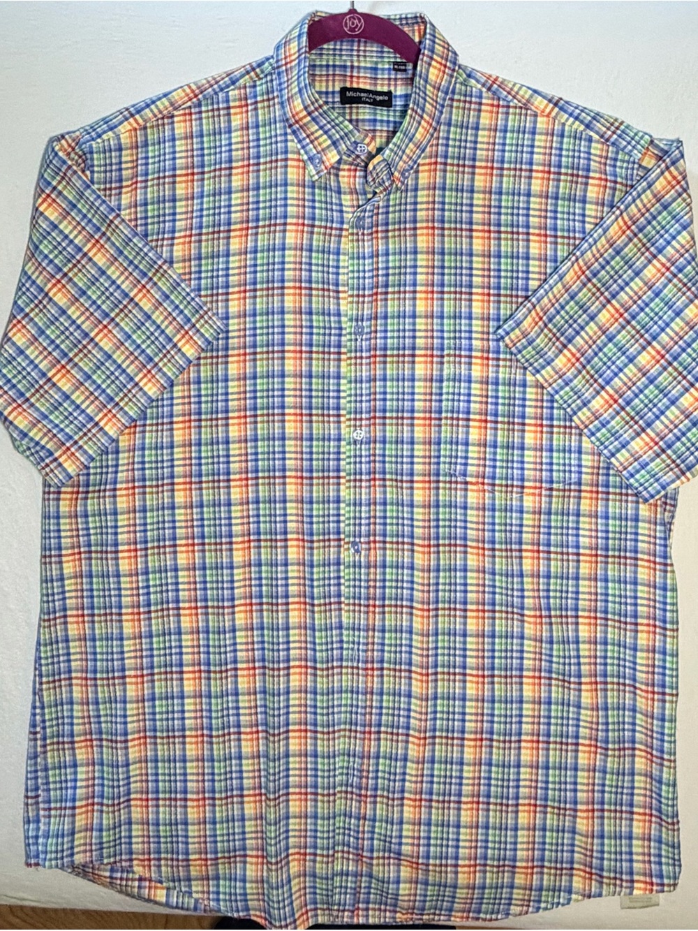 Michaelangelo Short-Sleeve Multicolor Plaid Button-Down Shirt